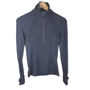 Lululemon Womens‎ 1/2 Zip Size 6 Black Track Jacket GUC Ruffle Neck Thumbholes